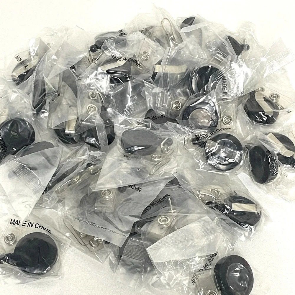 40 Black Retractable Badge Reels ID Holder Belt Clip Keychain‎ Cord 1